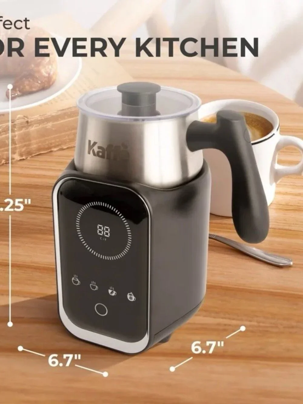 Kaffe 4-in-1 Electric Milk Frother & Warmer 7oz Removable Jug Non-Stick Black